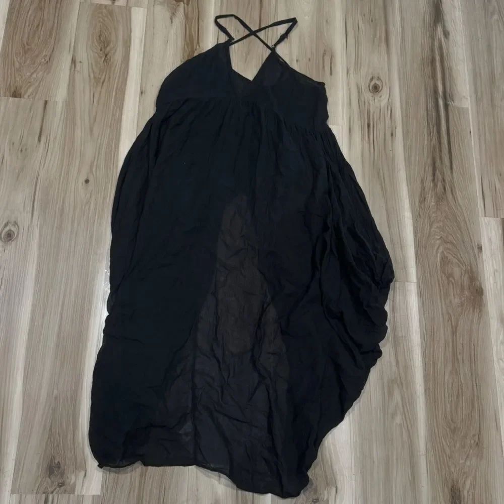 Free People Black Semi Sheer Cross Back Slit Midi Dress Women’s Large